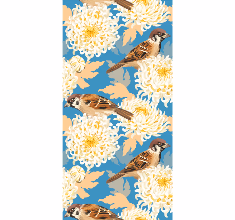 Fargerike blomster og spurver rullegardin dyr - Tenstickers
