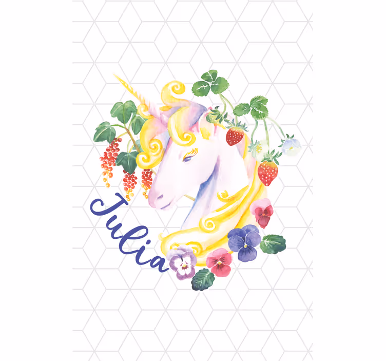 Floral enhjørning med navn rullegardin barn - Tenstickers