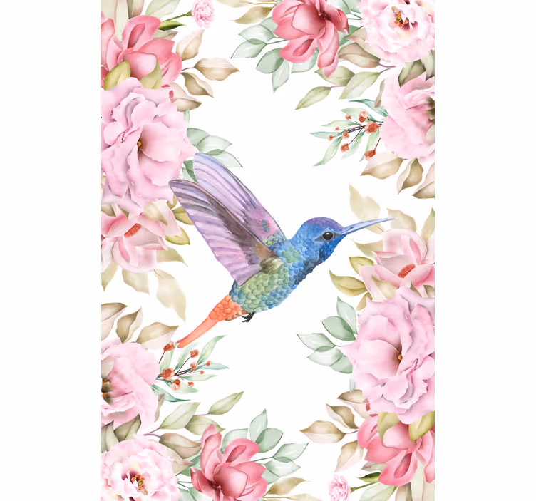 Kolibri blant roser rullegardin blomster - Tenstickers