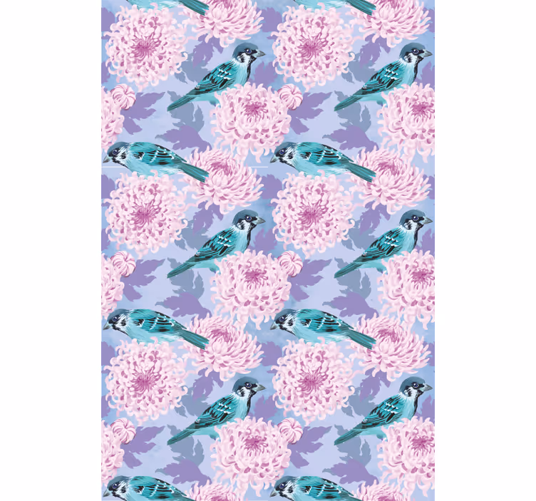 Rullegardin blomster fugler blant blomster - Tenstickers