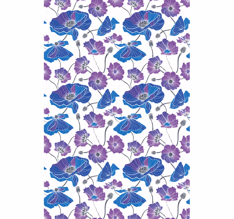 Blått og rosa mønster rullegardin blomster - Tenstickers
