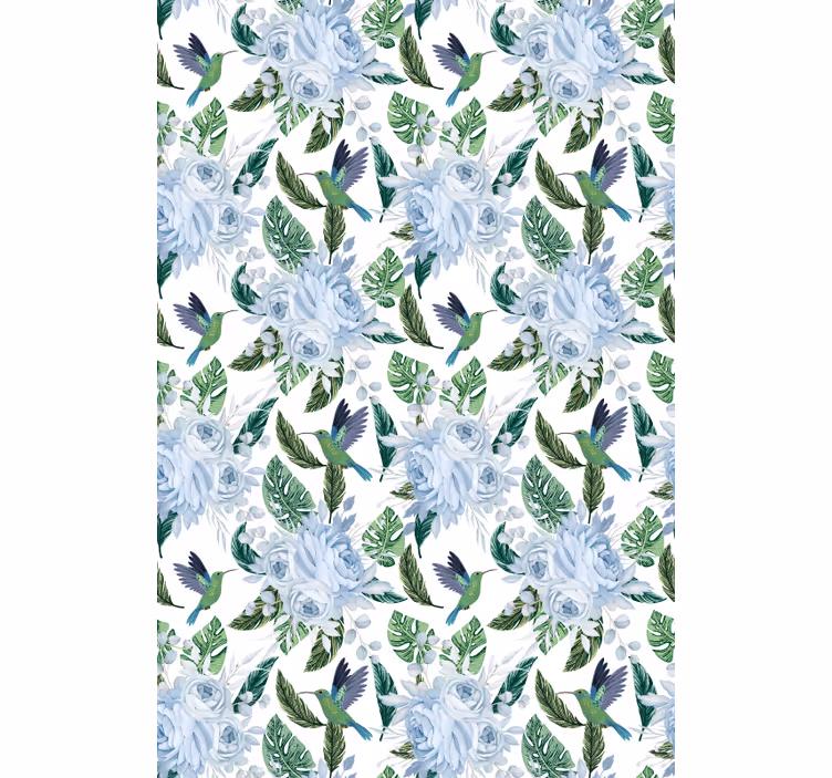 Kolibrier og roser rullegardin blomster - Tenstickers