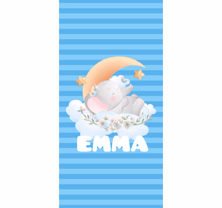Søte dyr elefant med navn rullegardin baby - Tenstickers