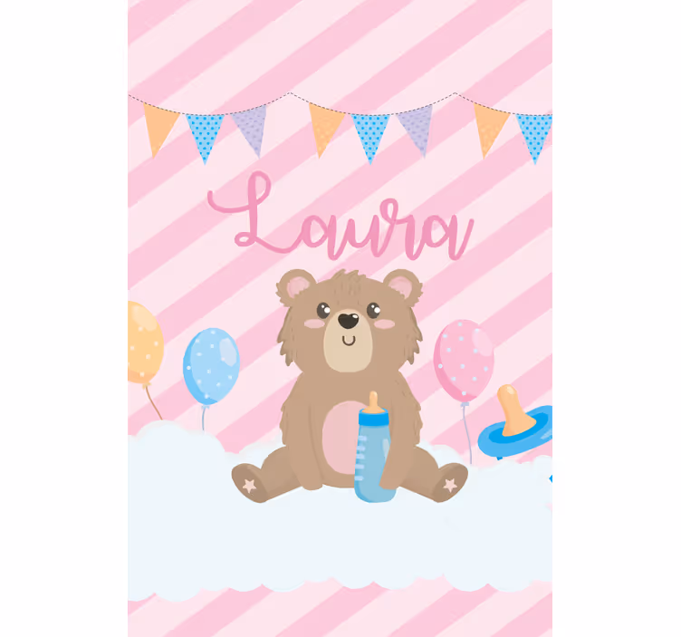 Søt bjørn for jente med navn rullegardin baby - Tenstickers