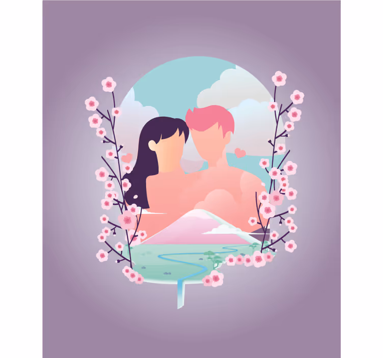 Par midt i blomstringen rullegardin romantisk - Tenstickers