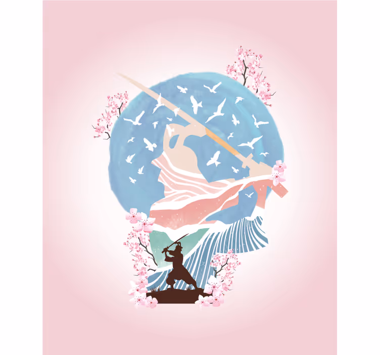 Elegant samurai silhuett rullegardin tegning - Tenstickers