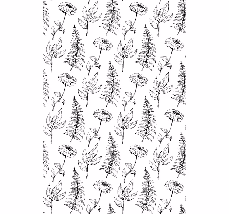 Floral svart og hvit design rullegardin blomster - Tenstickers