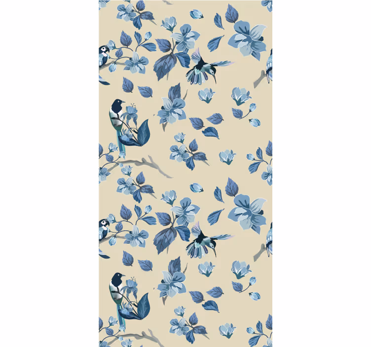 Blå fugler og blader rullegardin blomster - Tenstickers