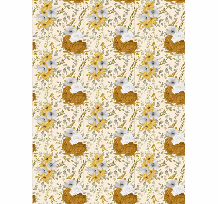 Beige og brunt mønster rullegardin blomster - Tenstickers