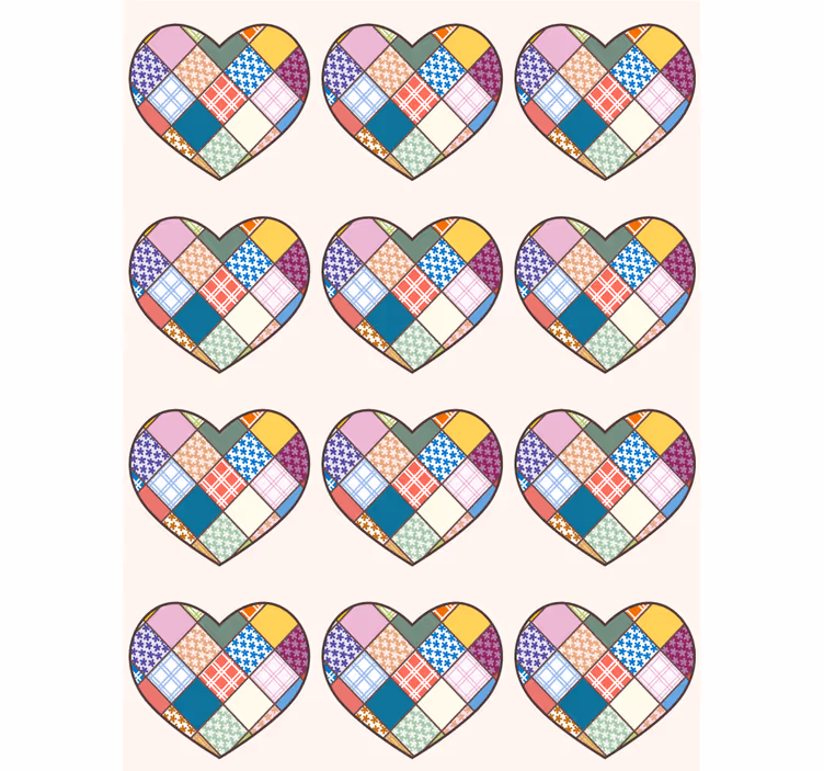 Fargerike patchwork-hjerter rullegardin romantisk - Tenstickers