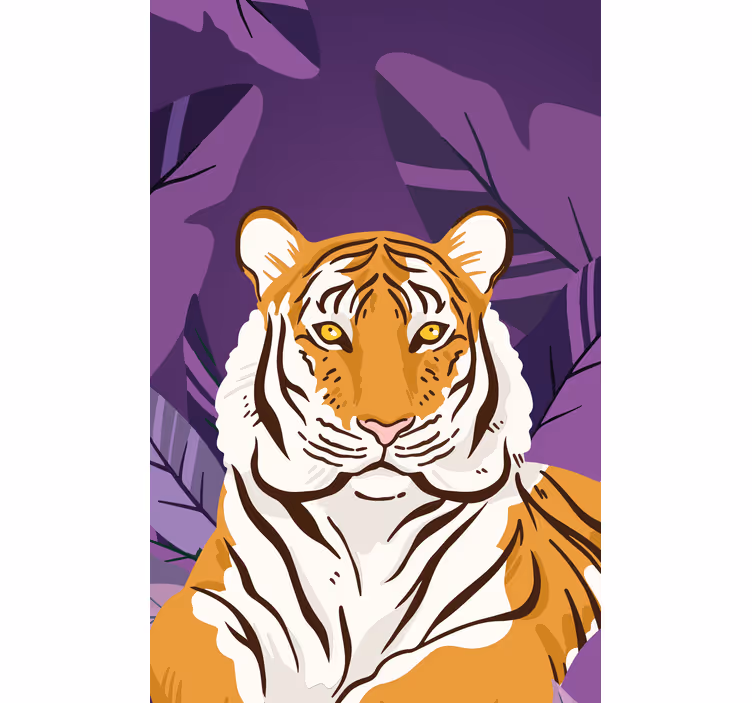 Tigerportrett med blader rullegardin dyr - Tenstickers