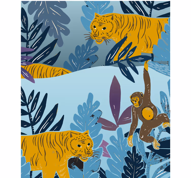 Tigre og aper rullegardin barn - Tenstickers