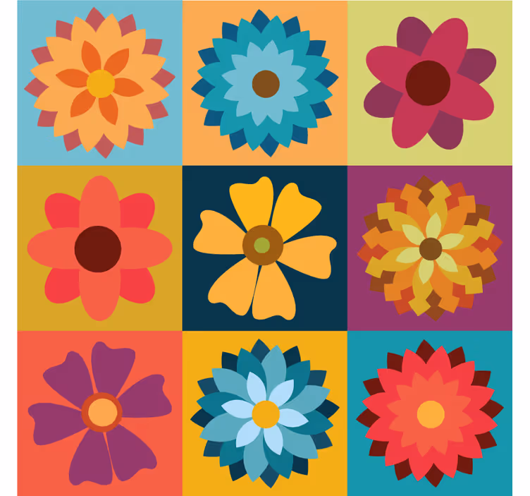 Fargede blomsterfliser kjøkken rullegardin - Tenstickers