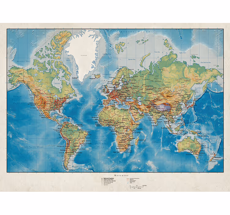 Mercator rullegardin verdenskart - Tenstickers