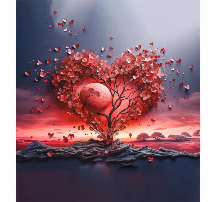 Hjerte tre romantisk rullegardin - Tenstickers