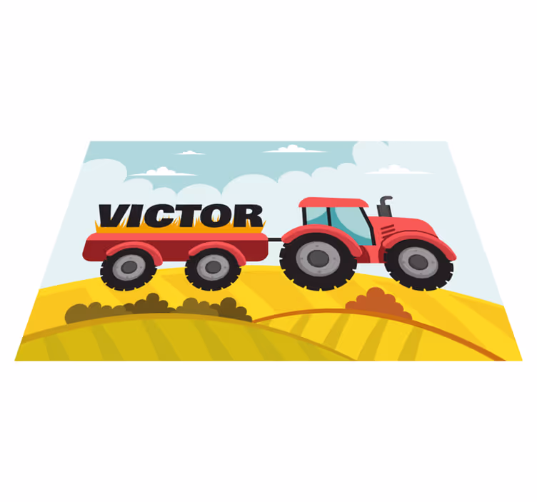 Fargerik traktor og navn spisebrikke med navn - Tenstickers