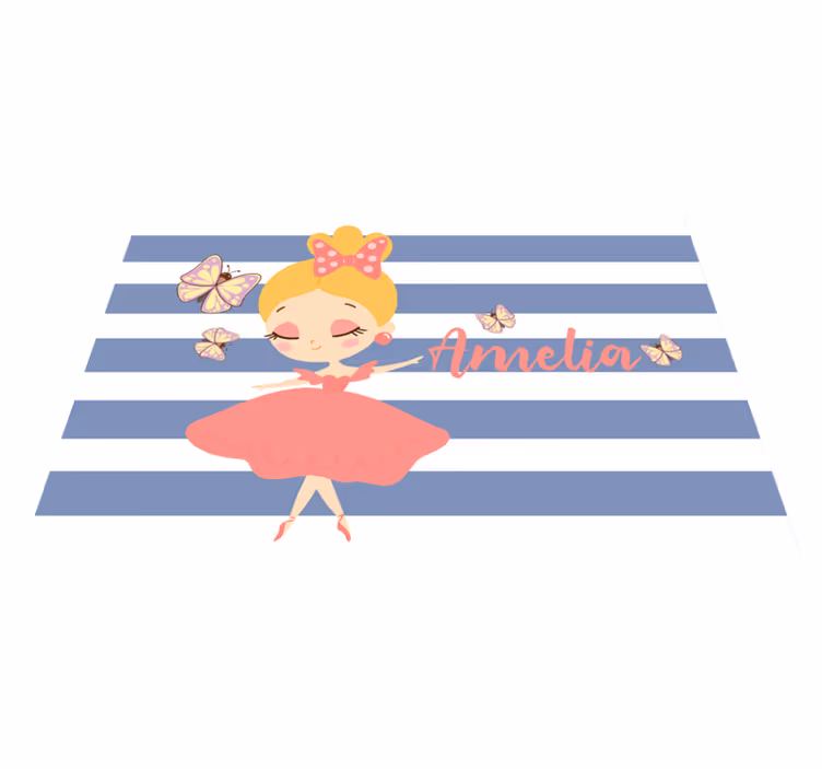 Prinsesse med rosa kjole og sommerfugler spisebrikke med navn - Tenstickers