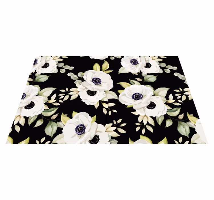 Søte hvite blomster på svart bakgrunn spisebrikke original - Tenstickers