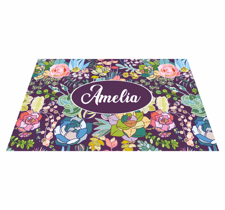 Spisebrikke med navn blomsterdekorert kunstverk - Tenstickers