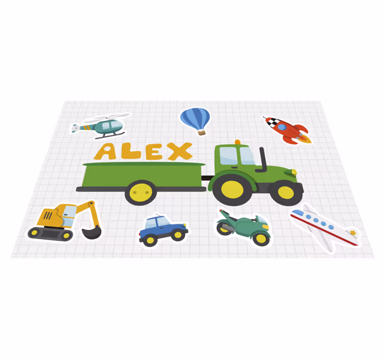 unike tegneserie transport met navn spisebrik - Tenstickers