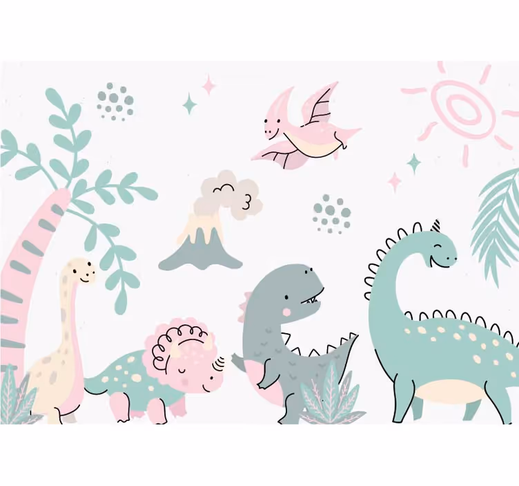 Pastell dinosaurer Fototapet baby - Tenstickers