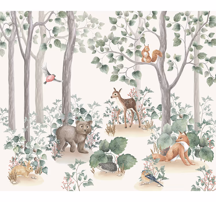 Dyr i skogen Fototapet baby - Tenstickers