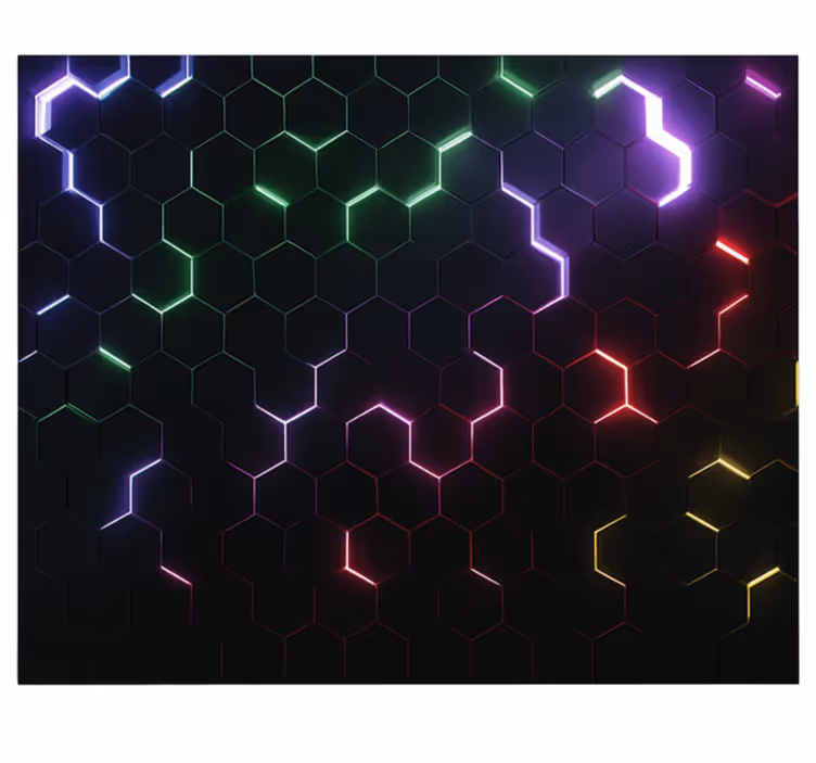 Neon 3d-sekskanter fototapet ungdom - Tenstickers