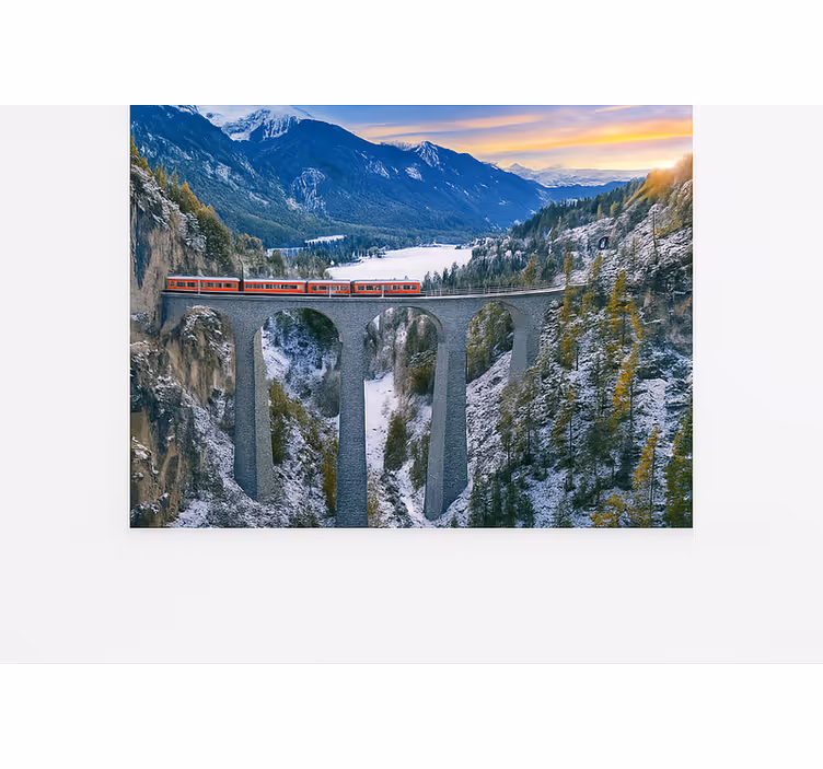 Sveitsisk tog på landwasser-viadukten fototapet fjell - Tenstickers