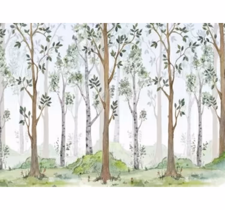Fototapet skog minimalistisk botanisk preg - Tenstickers