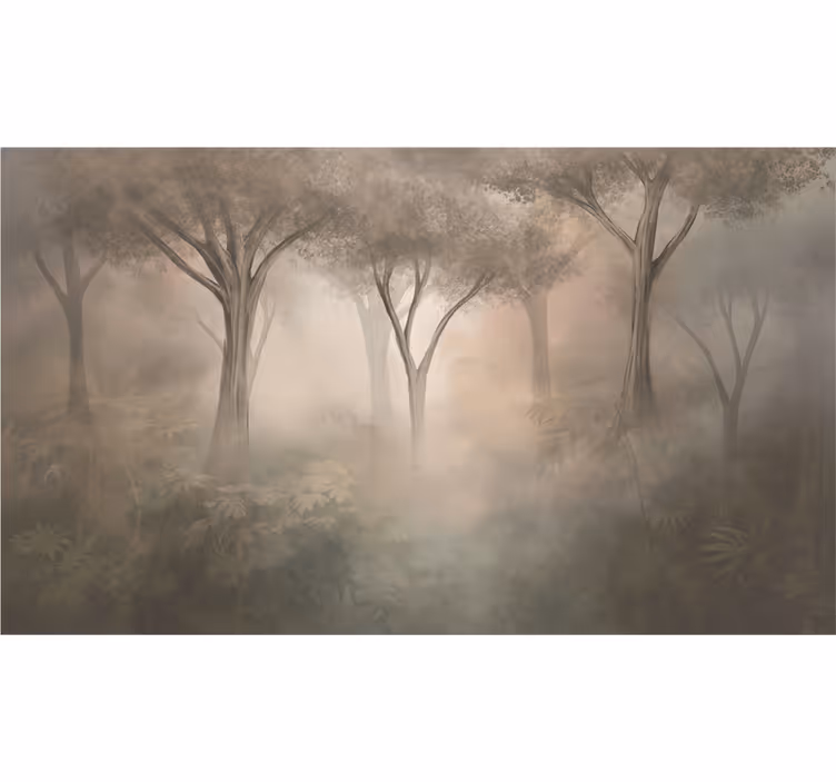 Fototapet skog tåke sepia skog - Tenstickers