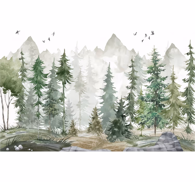 Fototapet skog nordisk furu minimal - Tenstickers