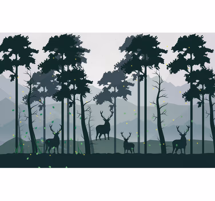 Fototapet skog silhuett skog scandi - Tenstickers