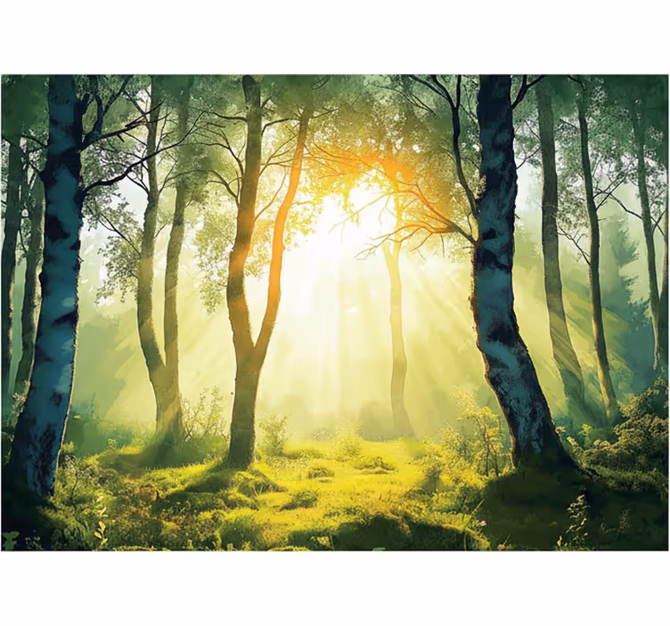 Fototapet skog solfylt bjørk mural - Tenstickers