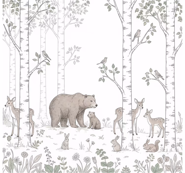 Fototapet skog lekende skisse av skog - Tenstickers
