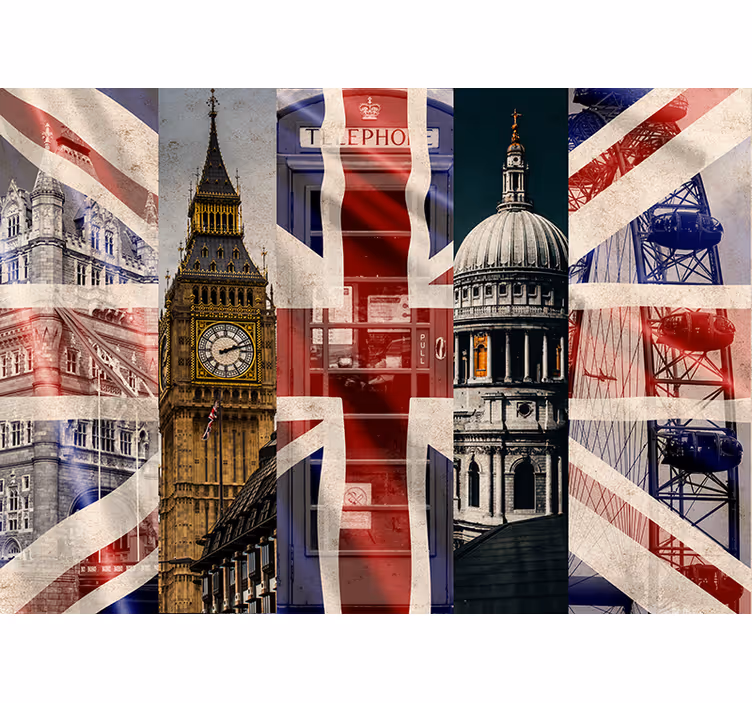 Collage av london ikoner fototapet stue - Tenstickers