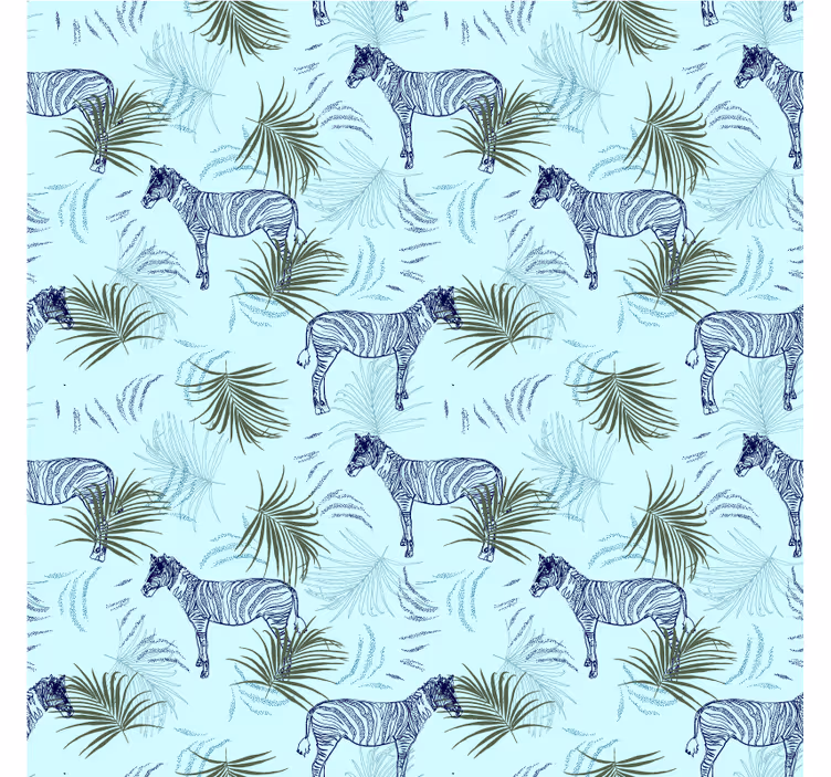 Fototapet afrika zebra blå palmemønster - Tenstickers