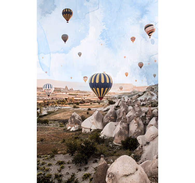Fototapet ørken med luftballonger fra kappadokia - Tenstickers