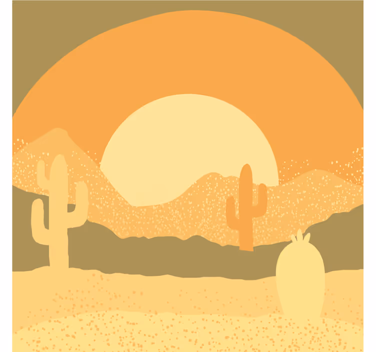 Fototapet ørken solnedgang og kaktussilhuett - Tenstickers
