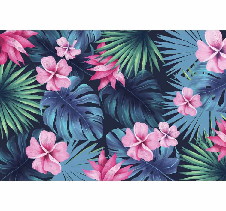 Fototapet jungel med tropiske blader og blomster - Tenstickers