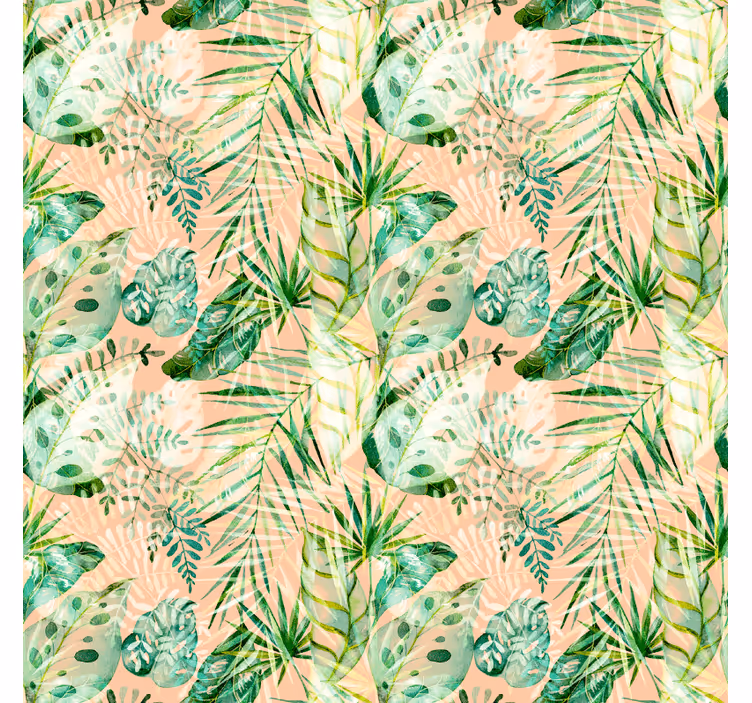 Fototapet jungel rosa blomster og blader design - Tenstickers
