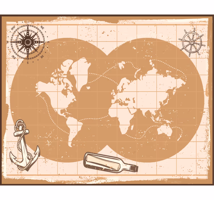 Fototapet beige med stilfullt verdenskart musematte - Tenstickers