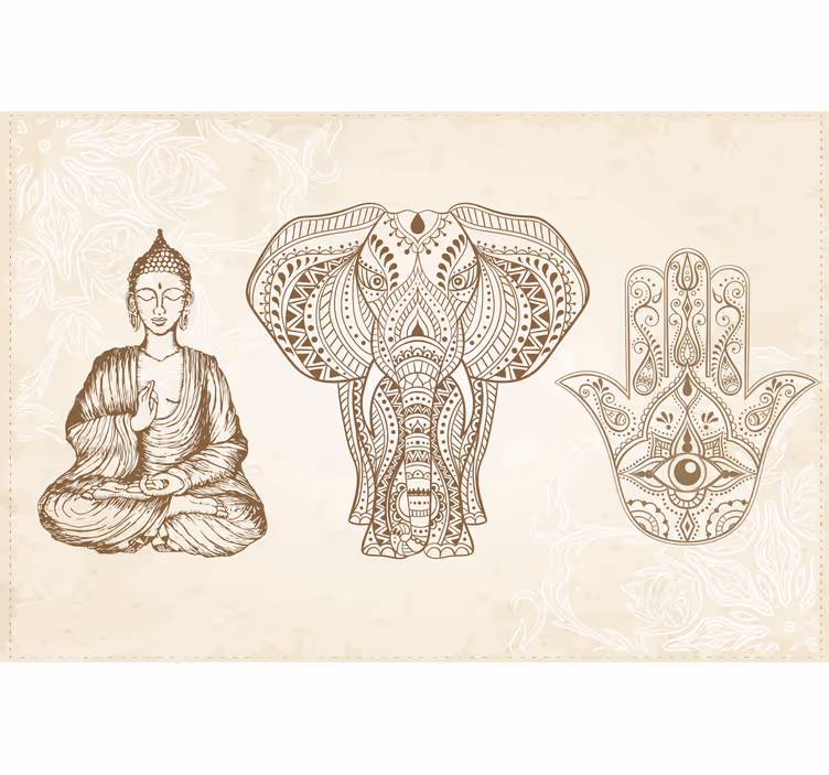 Fototapet beige buddha hamsa håndsymbol - Tenstickers