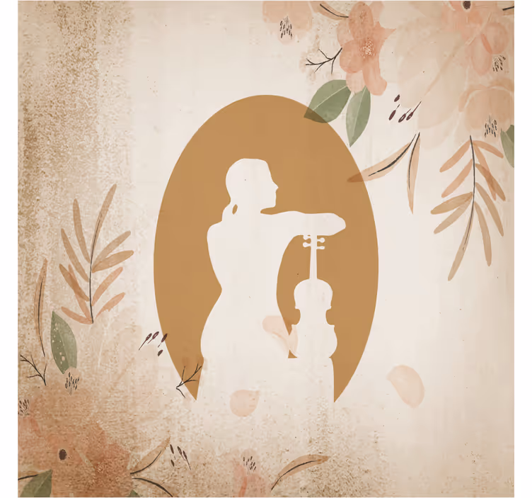 Fototapet beige violinistsilhuett bakfra - Tenstickers