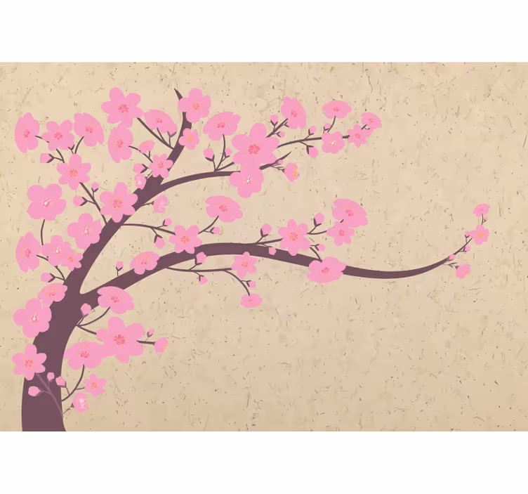 Fototapet beige med rosa blomster på beige bakgrunn - Tenstickers