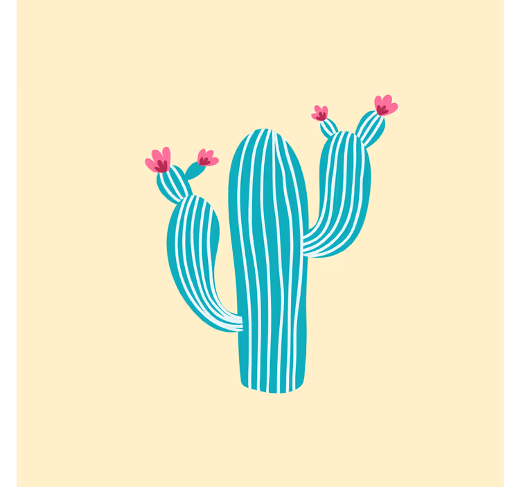 Fototapet gul pastellfarge kaktus og blomster - Tenstickers