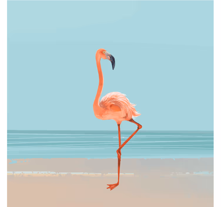 Fototapet blå flamingobilde på sand - Tenstickers