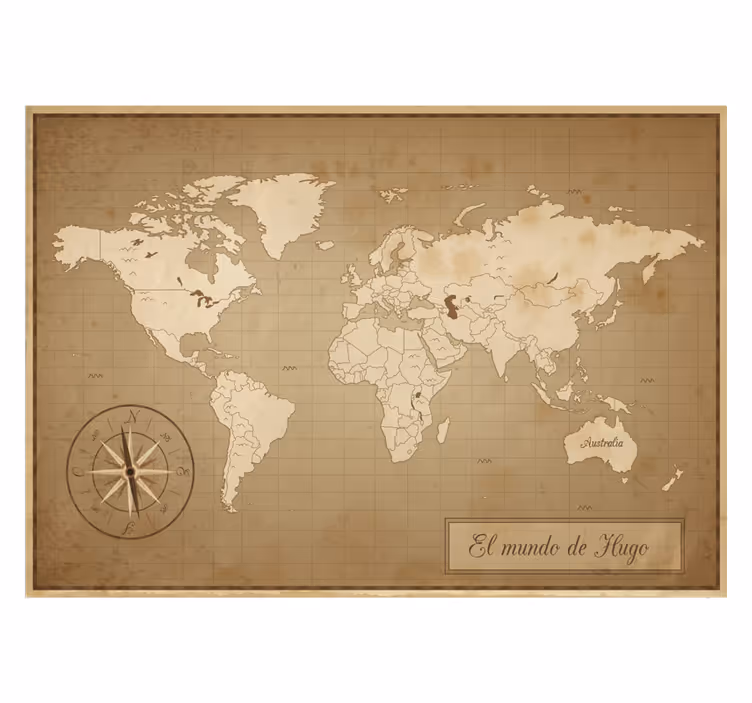 Fototapet brun vintage verdenskart med navn - Tenstickers