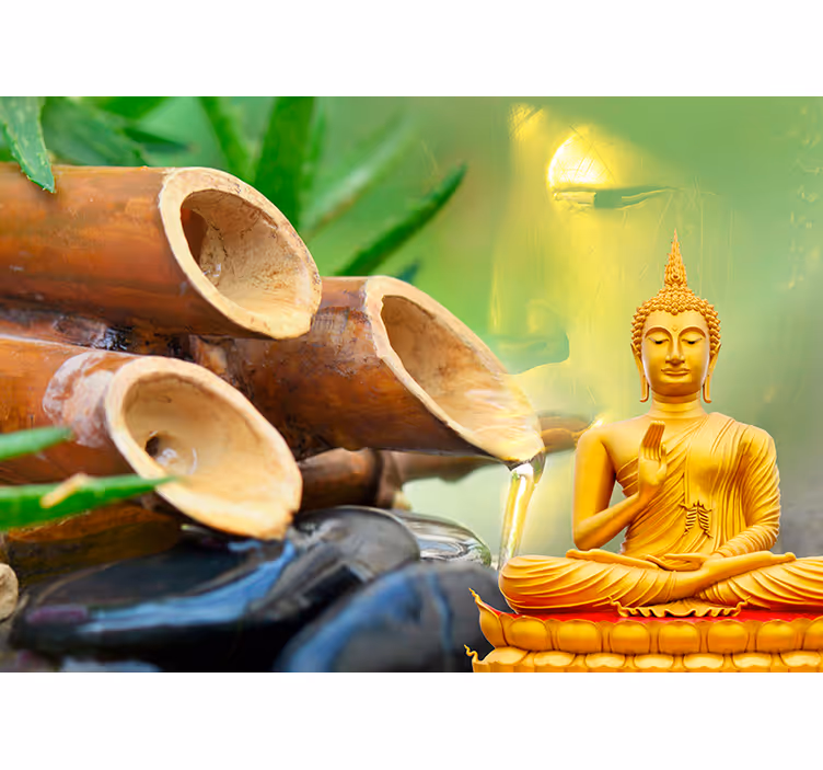 Gyllen buddha med vann buddha fototapet - Tenstickers