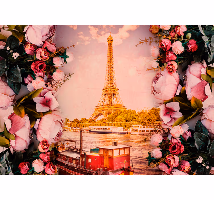 Eiffeltårnet og blomster paris fototapet - Tenstickers