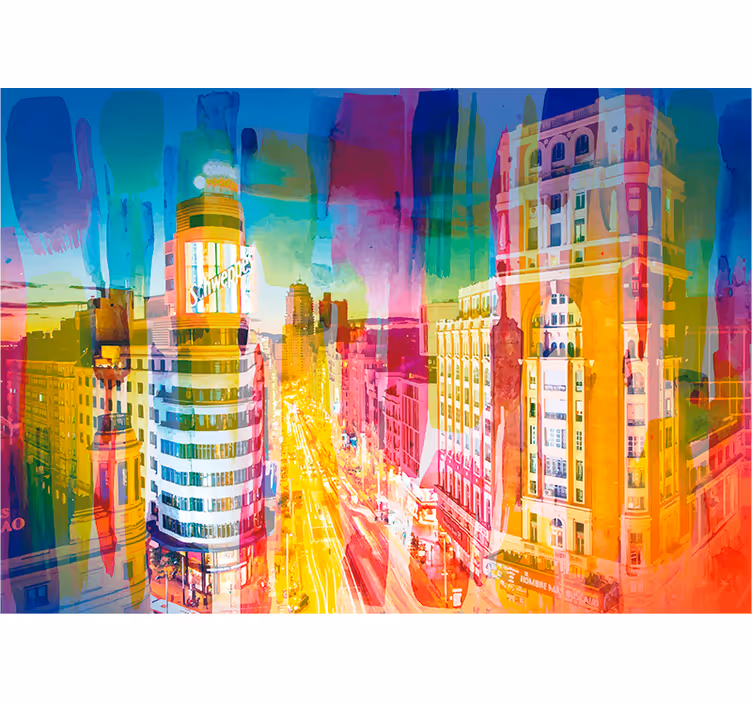 Fargerik gran via madrid byfototapet - Tenstickers